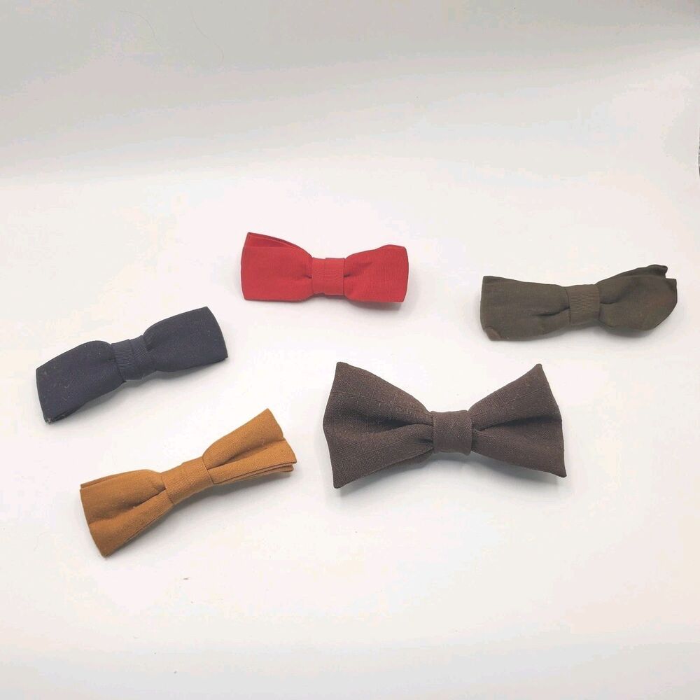 Vtg 1950s 1960s Clip-On Bow Tie Lot of 5 Solid Colors Rockabilly Ormond NYC